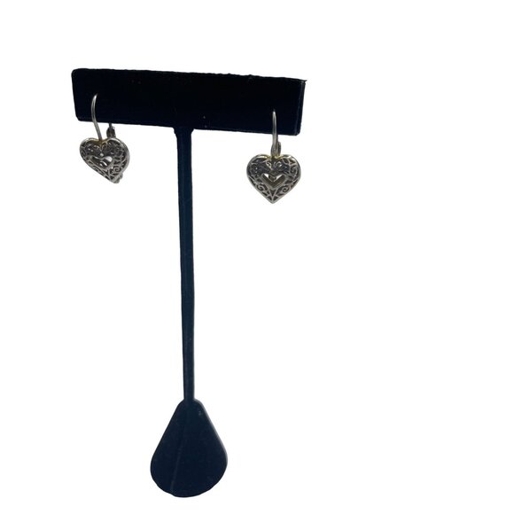 Italian Silver Filigree Heart Shaped Lever Back Earrings Love Valentines - Picture 5 of 6